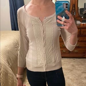 H&M cream button up lace cardigan XS
